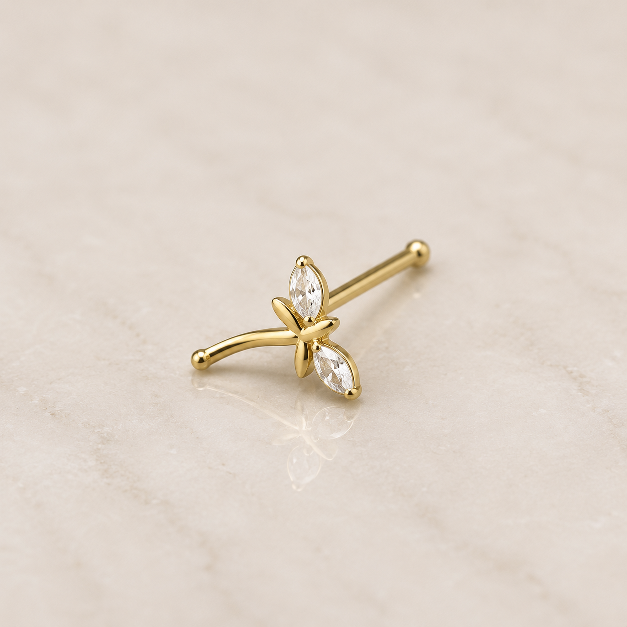 Nose stud acier doré — zircons sertis 0.8 — Acier doré