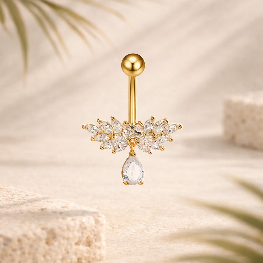 Nombril 316L ailes, fleurs & gouttes — 14G (1,6*10mm)