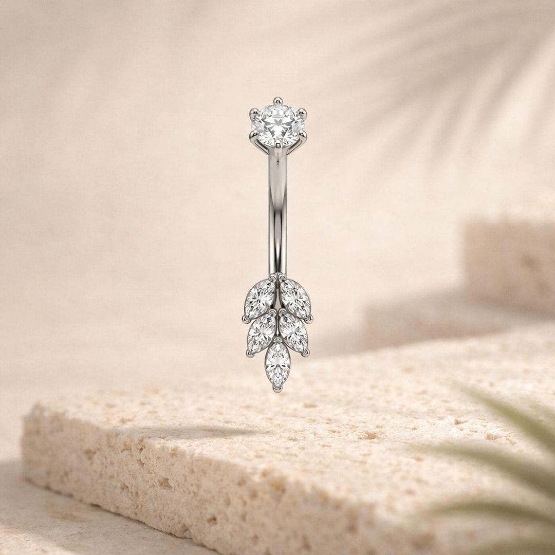 Piercing nombril acier 316L fleurs & papillons — 14G (1,6*10mm)