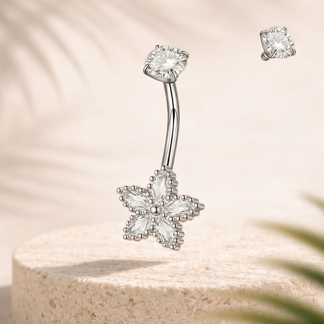 Piercing nombril acier 316L trèfle & papillon — 14G (1,6*10mm)
