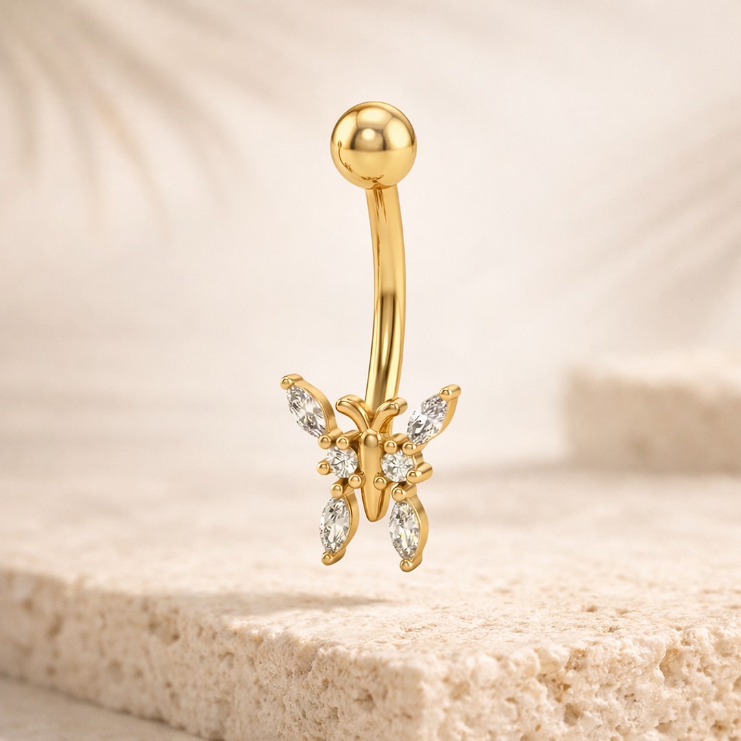Piercing nombril acier 316L fleurs & papillons — 14G (1,6*10mm)
