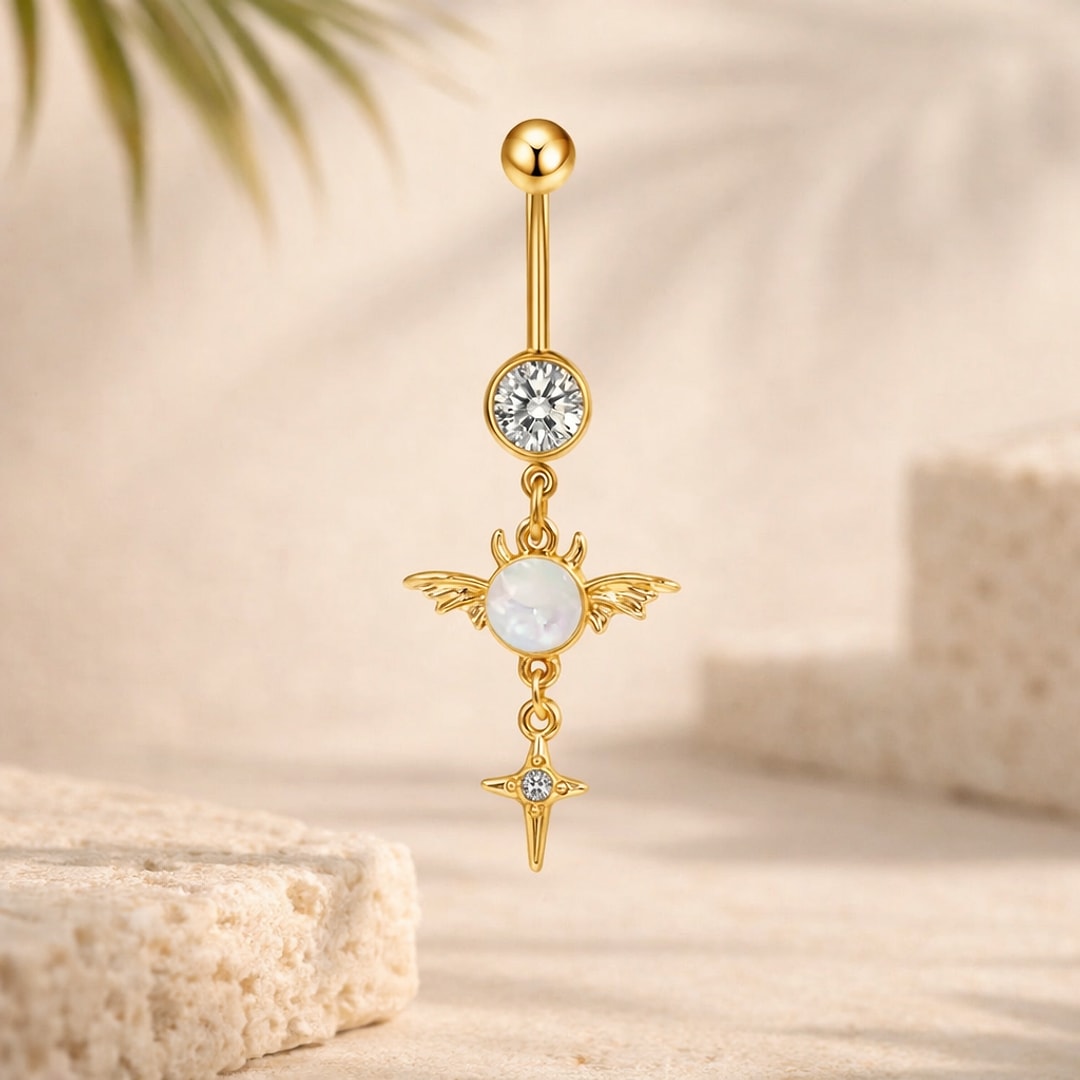 Nombril 316L cœur & lune doré — 14G (1,6*10mm)