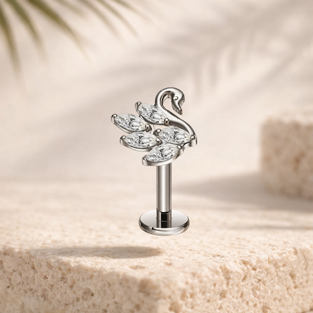 Bijou de piercing stud / flat back, Stud petit cygne — titane premium, Argent n°1, en titane