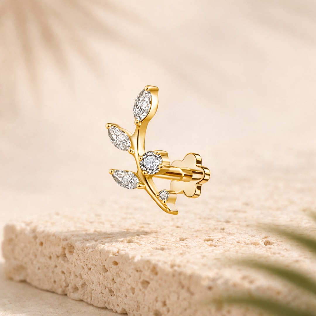 Bijou de piercing stud / flat back, Stud titane CZ — collection 7159, Doré n°1, en titane