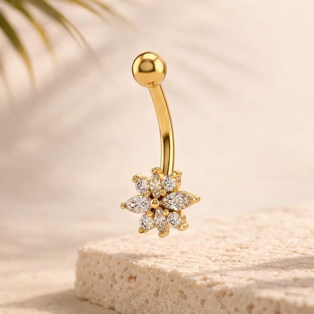 Piercing nombril acier 316L fleurs & papillons — 14G (1,6*10mm)