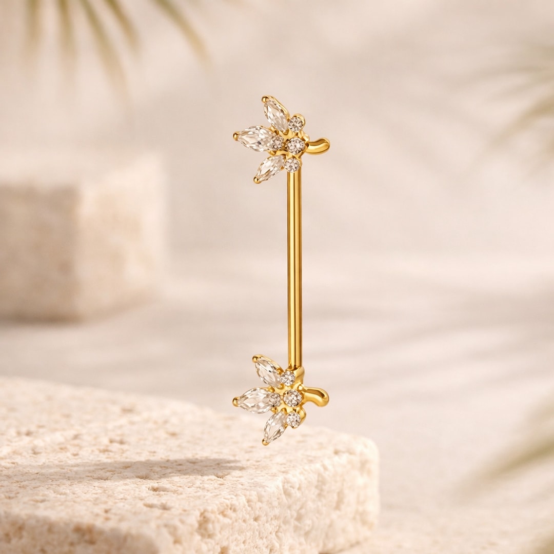 Barbell téton zircons marquise — F136 — Titane