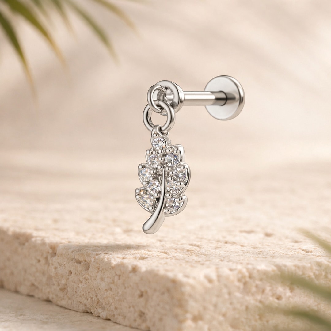 Bijou de piercing stud / flat back, Stud cartilage pendentif (cœur, cerise…) — acier argent, en acier inoxydable