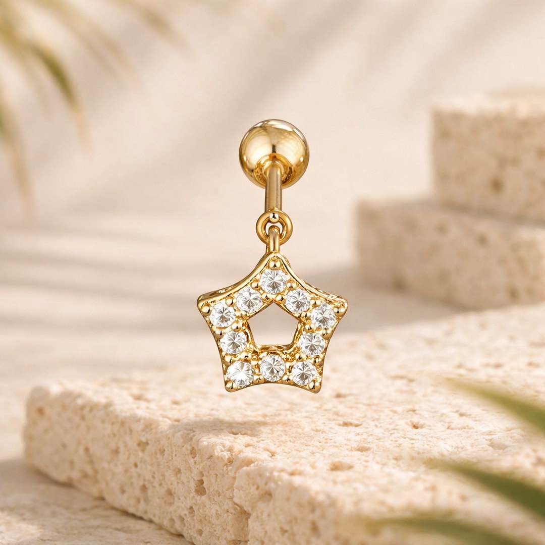 Bijou de piercing stud / flat back, Stud cartilage zircon (étoile, croix…) — 316L doré · 3, en acier inoxydable