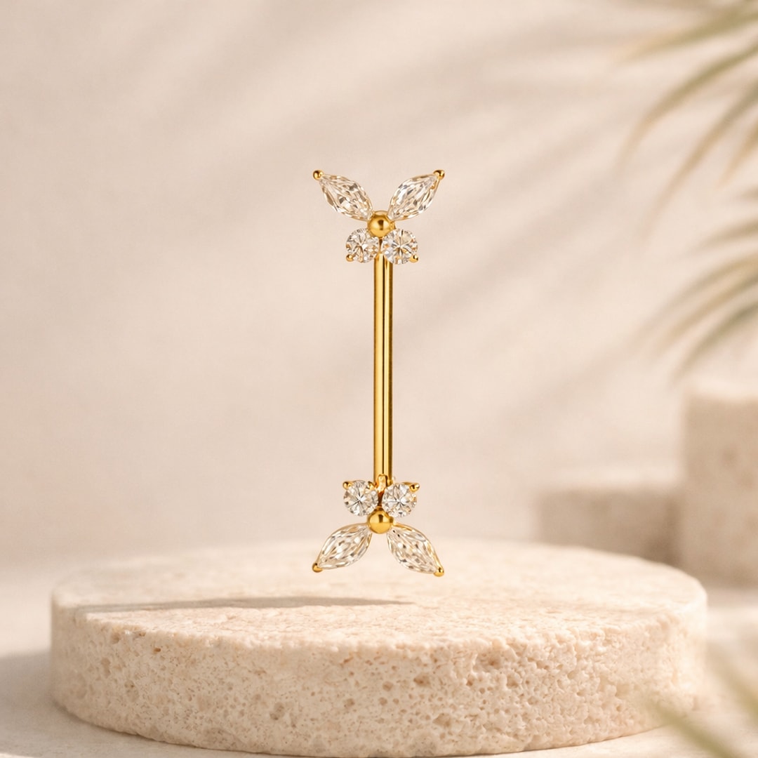 Barbell téton zircons marquise — F136 — Titane