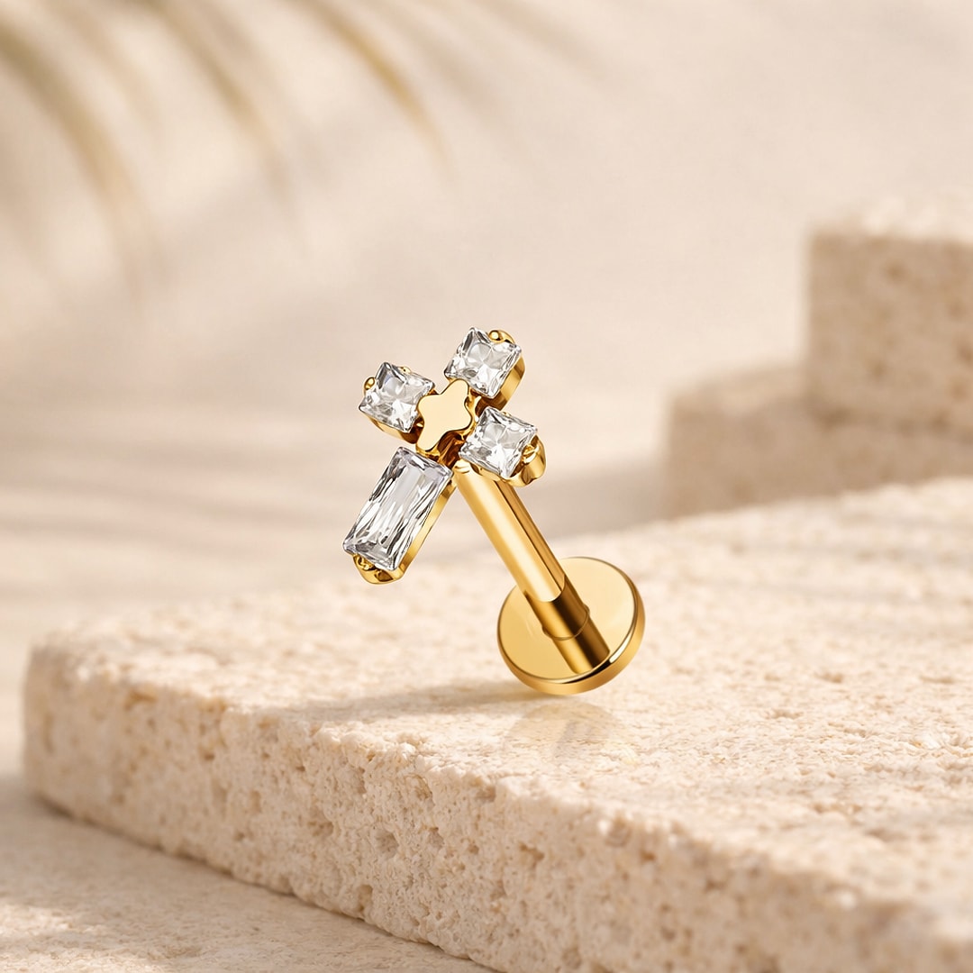 Stud croix zircon premium — titane