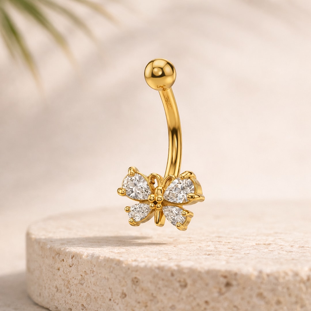 Piercing nombril acier 316L fleurs & papillons — 14G (1,6*10mm)