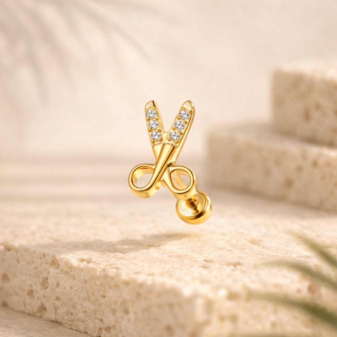 Bijou de piercing stud / flat back, Stud flat back titane CZ doré, en titane