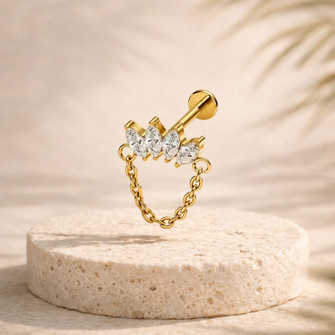 Stud marquise zircon + chaîne pendante