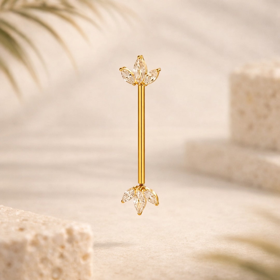 Barbell téton zircons marquise — F136 — Titane