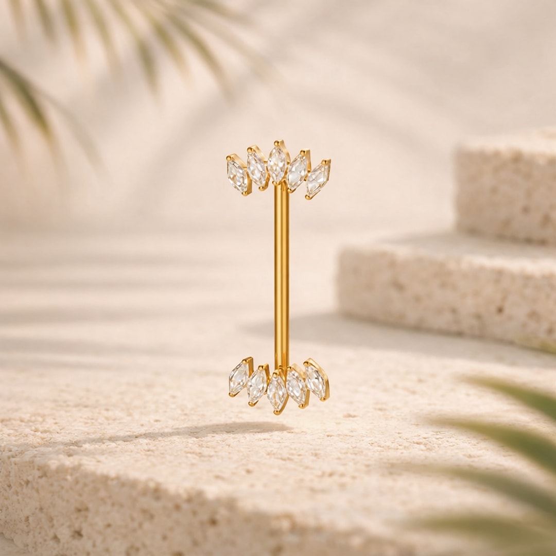 Barbell téton zircons marquise — F136 — Titane