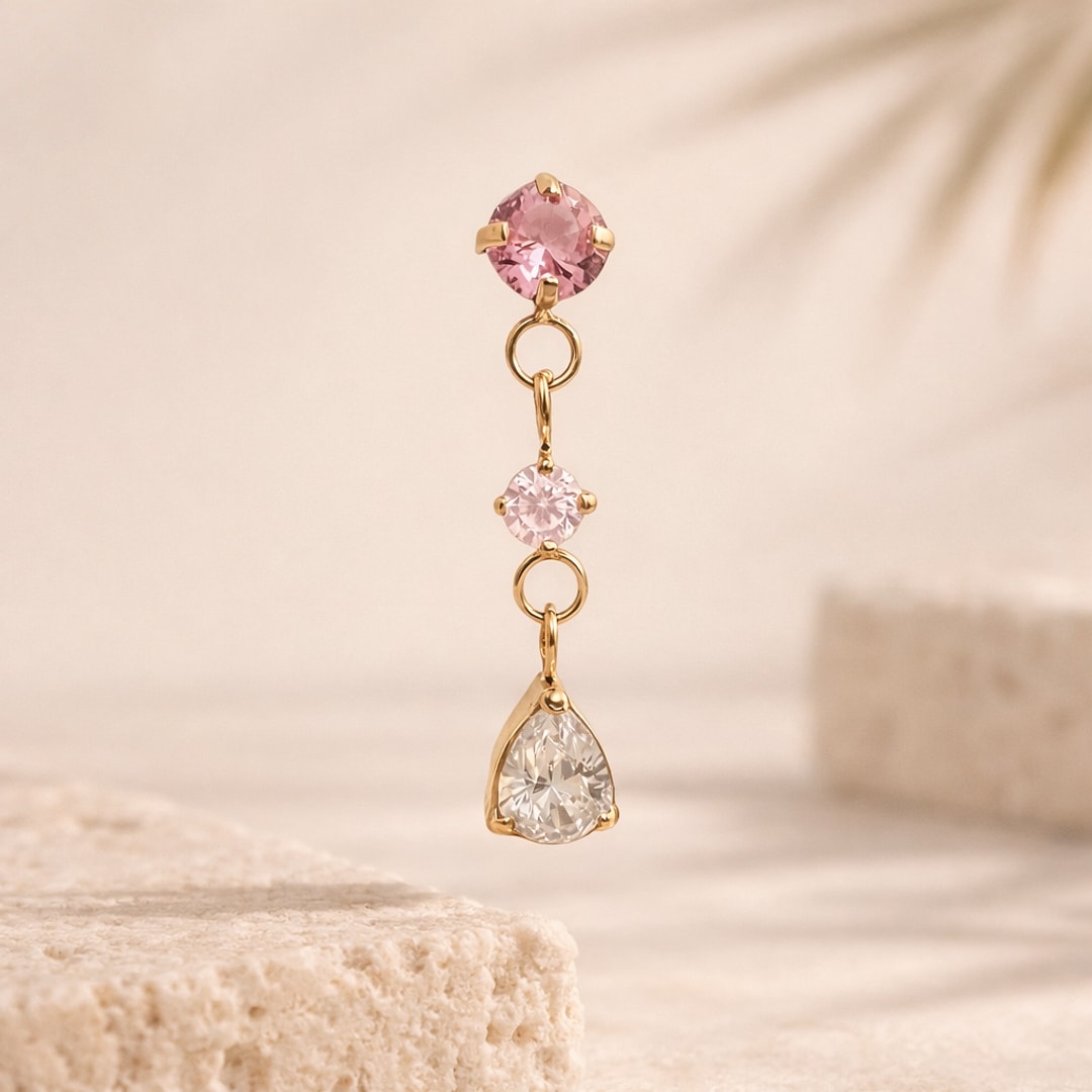 Bijou de piercing labret, Bijou de piercing labret titane filetage interne avec chaîne, en titane